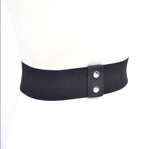 Black Vegan Leather Studded Elastic Accent Statement Belt - Picture 3 of 3